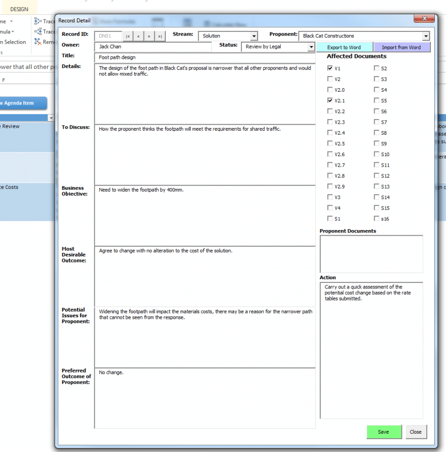 Negotiation Agenda Item Data Entry Form